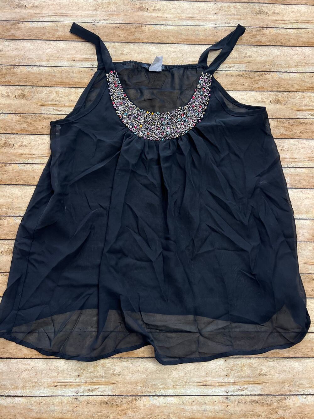 Maternity Sheer Black Beaded Tank Top Size Small